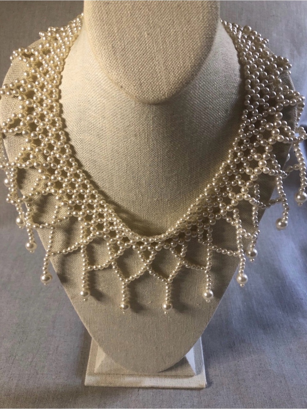 Vintage Pearl Fringe Collar Necklace - Elegant Cream Statement